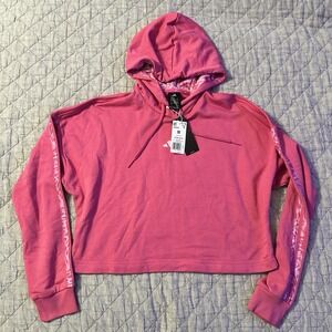 Adidas Cropped Hoodie Womens M Pink Pullover Sweatshirt NWT Tie Dye Trim Lounge